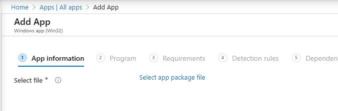 Select app package file