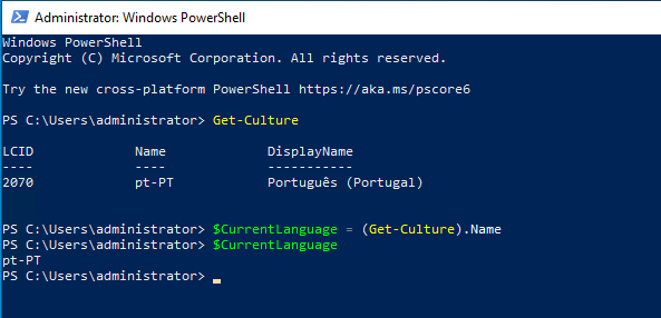 running Get-Culture command