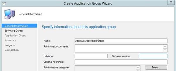 Application Group name creation wizard