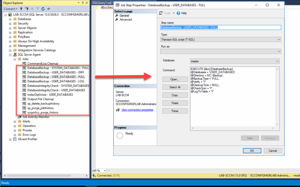 Screen grab of the steps within the database backup job