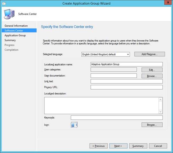 Specify the Software Center entry section