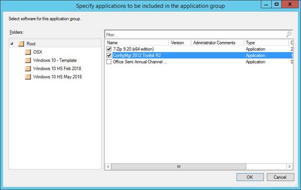 add application in Specify Application Group Items