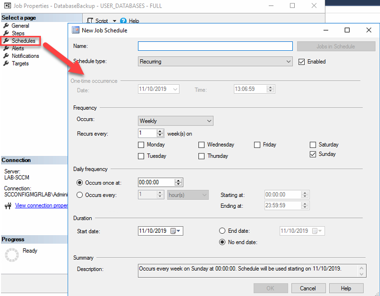 Dashboard to schedule a job in SQL Management Studio