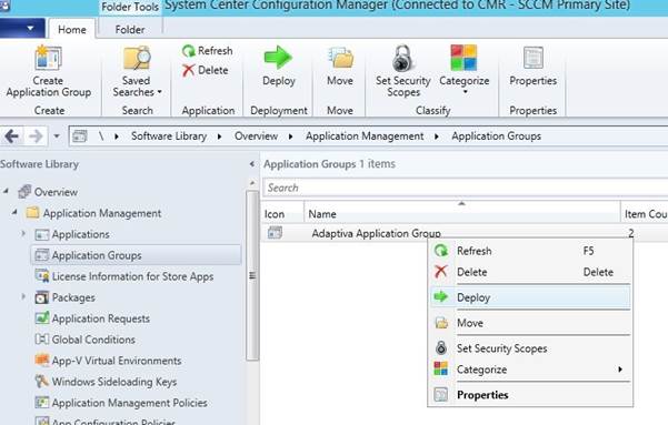 Screen grab of Application groups