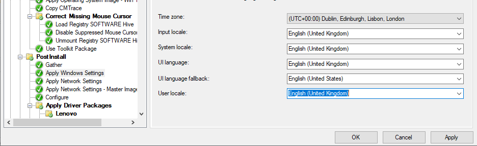 language support in task sequence