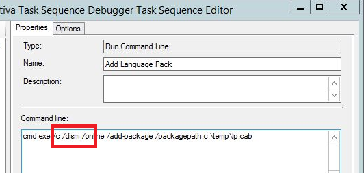 Run Command Line step to insert a language pack