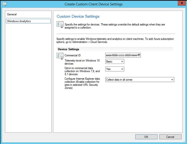 Dialogue window to Create Custom Client Device Settings