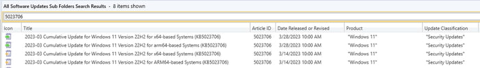 screen grab of Software Updates Sub Folders