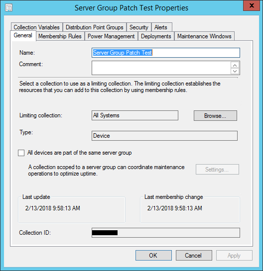 server group patch test general properties