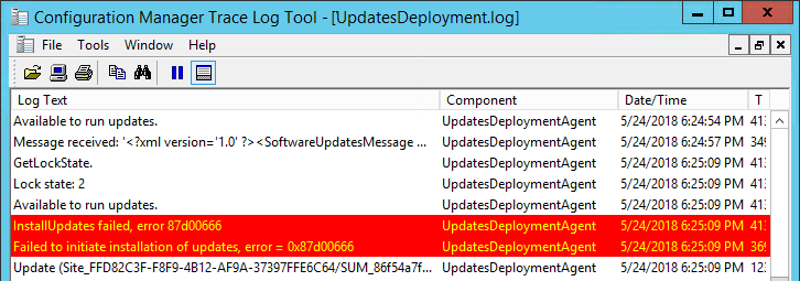 Error message in configMgr trace log.