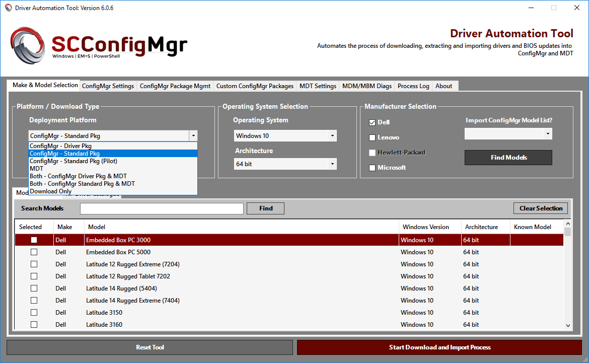 SCConfigMgr Driver Automation Tool screen grab