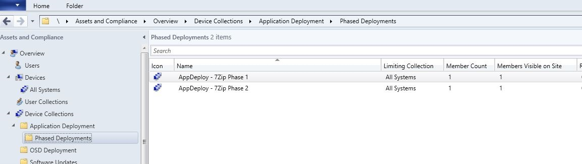 Screen grab showing 2 collections in phased deployments.