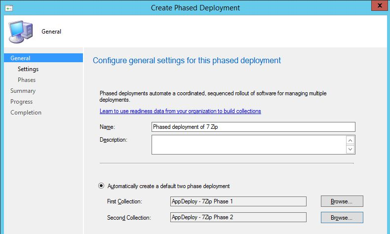 Screen grab under General settings where to specify the default two phases for the deployment.