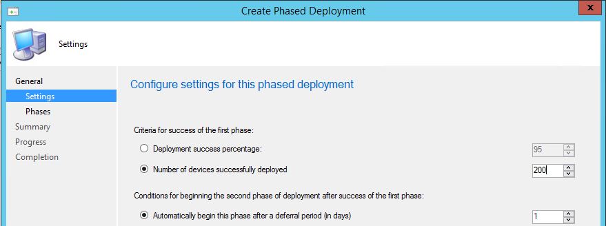 SDialgue window to Create Phased Deployment.