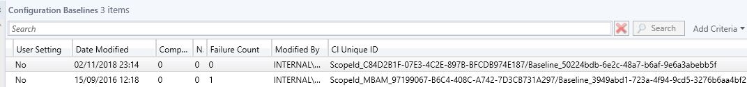 In the SCCM console, take a note of the CI Unique ID for the baseline you created.