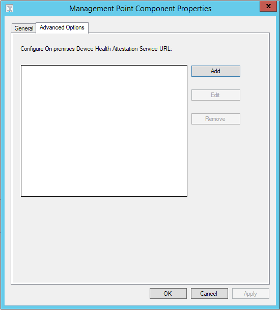 select the Advanced Options tab in ManagementPoint Component Properties window