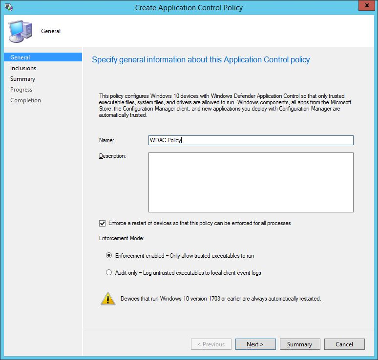 Start to create application control policy.